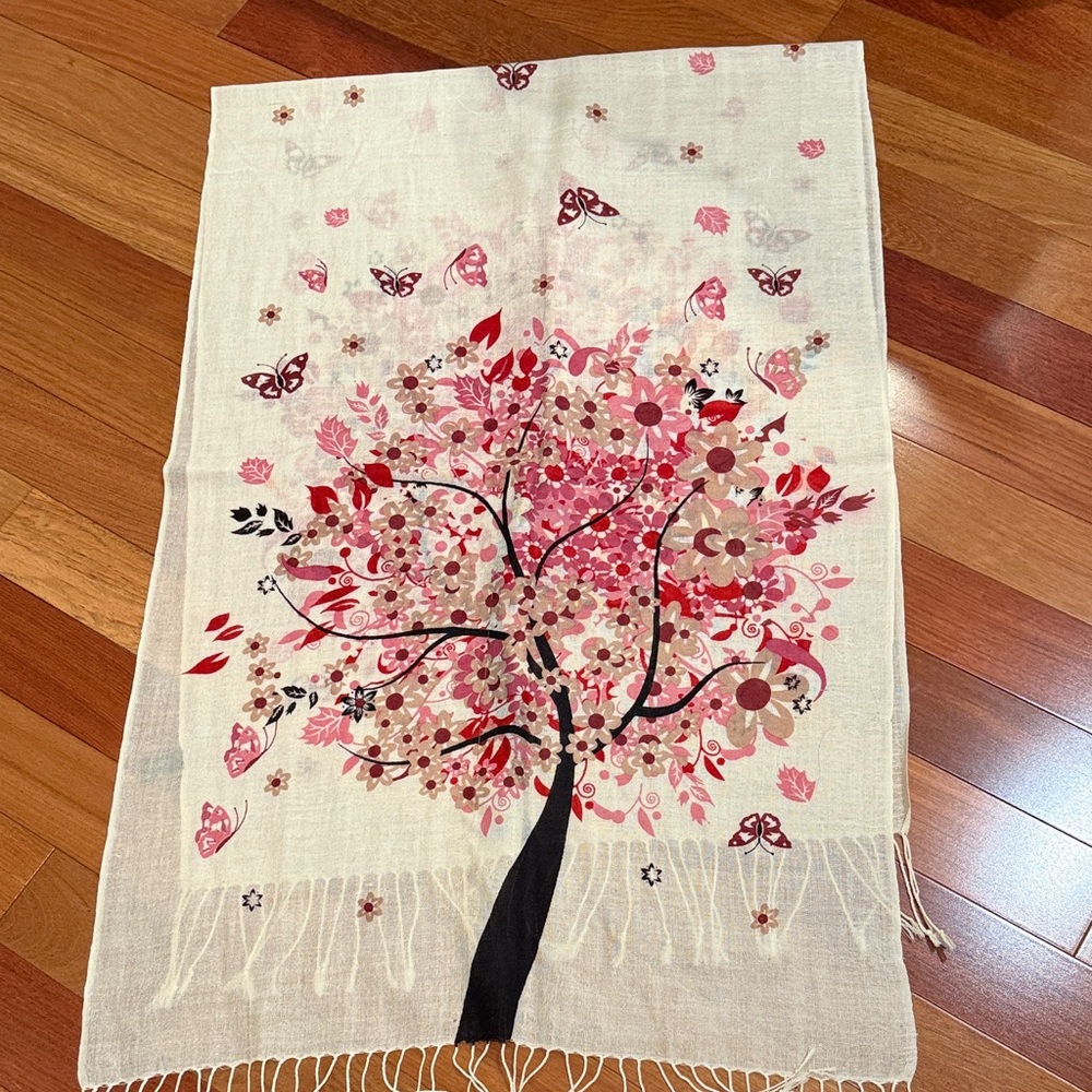 Chic Cream and Red Floral Scarf